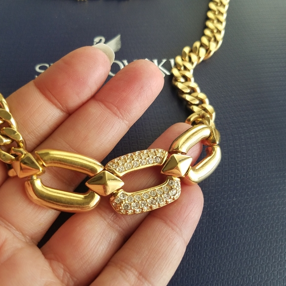 AUTHENTIC Swarovski 18k Gold Plated Chunky Chain Vintage Link Necklace - Picture 7 of 16
